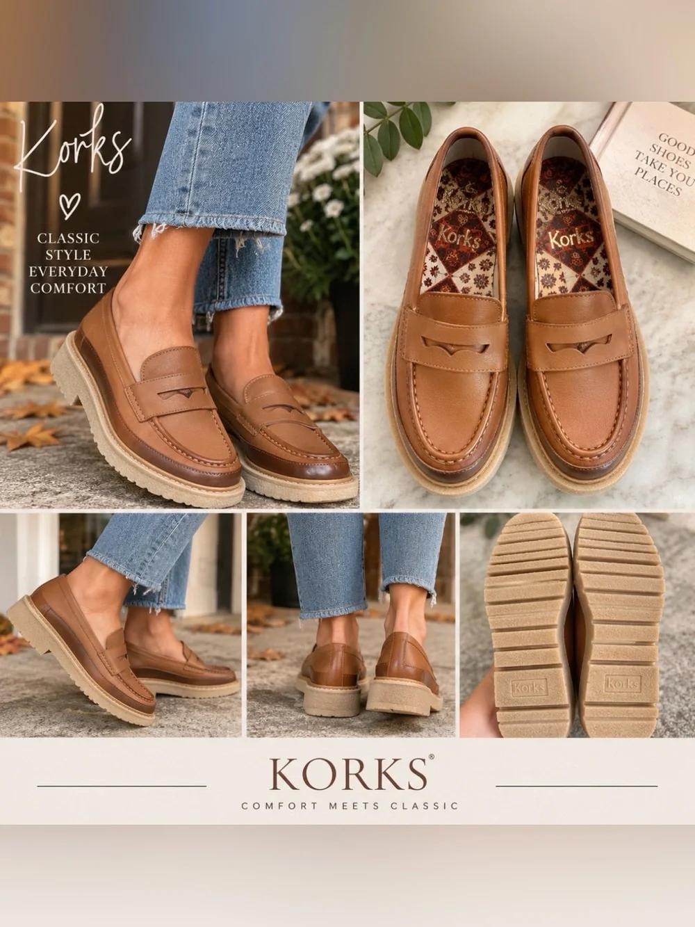 Korks Women’s Size 6 Brown Penny Loafers Chunky Platform Lug Sole